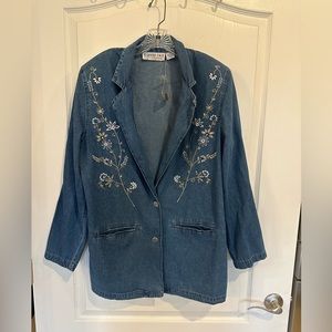 Bedford fair lifestyles women’s blue denim floral embroidered jacket new large